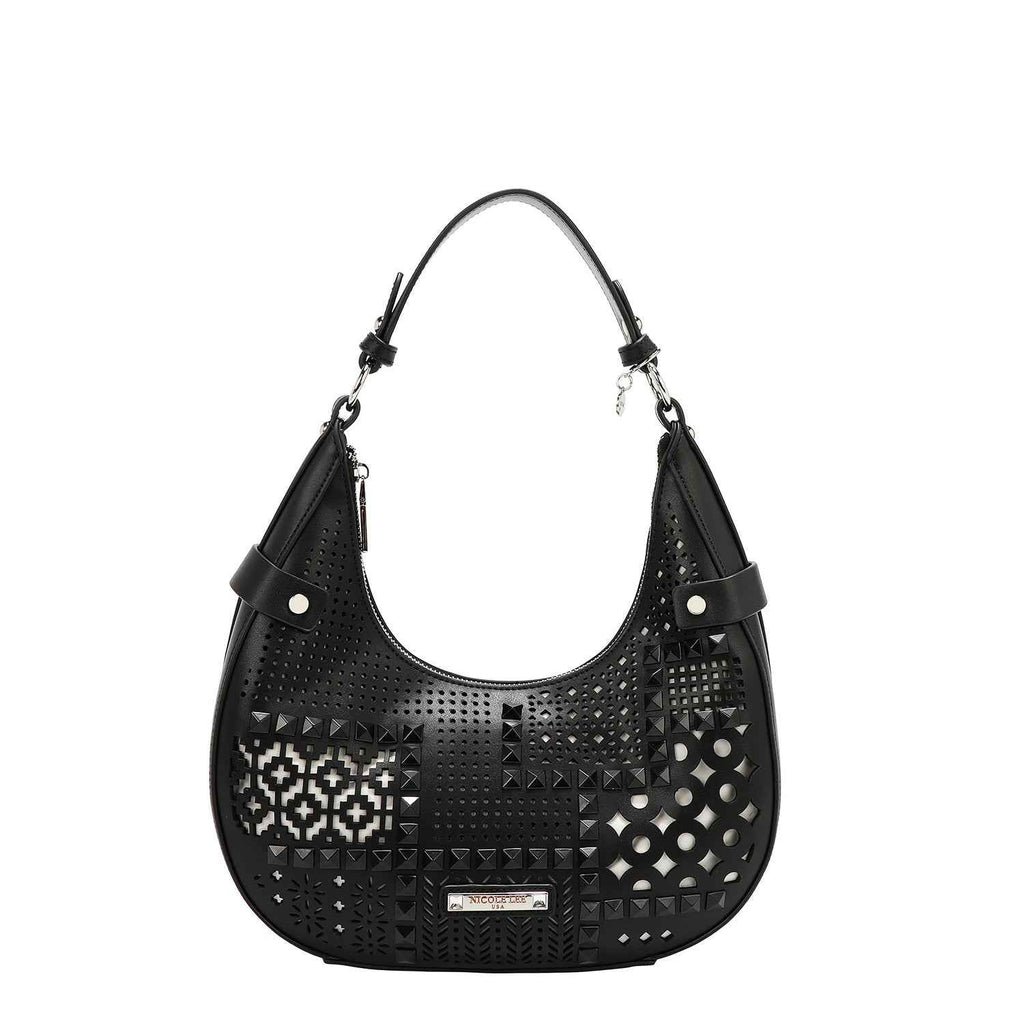 BOLSO DE HOMBRO CON RECORTE GEOMÉTRICO (NEGRO)