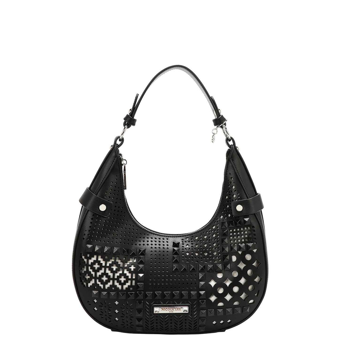 BOLSO DE HOMBRO CON RECORTE GEOMÉTRICO (NEGRO)