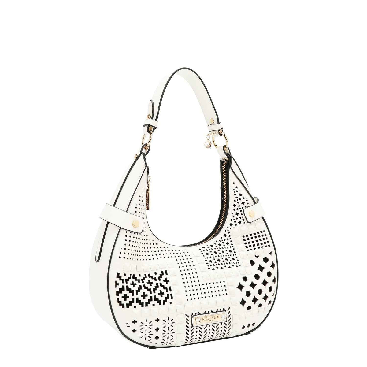 BOLSO DE HOMBRO CON RECORTE GEOMÉTRICO (BLANCO)