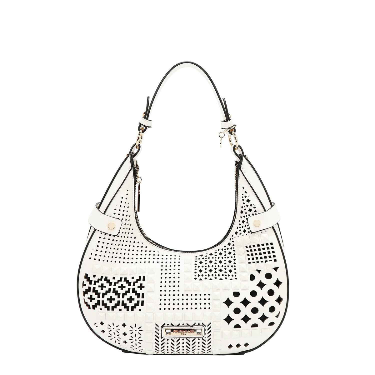BOLSO DE HOMBRO CON RECORTE GEOMÉTRICO (BLANCO)