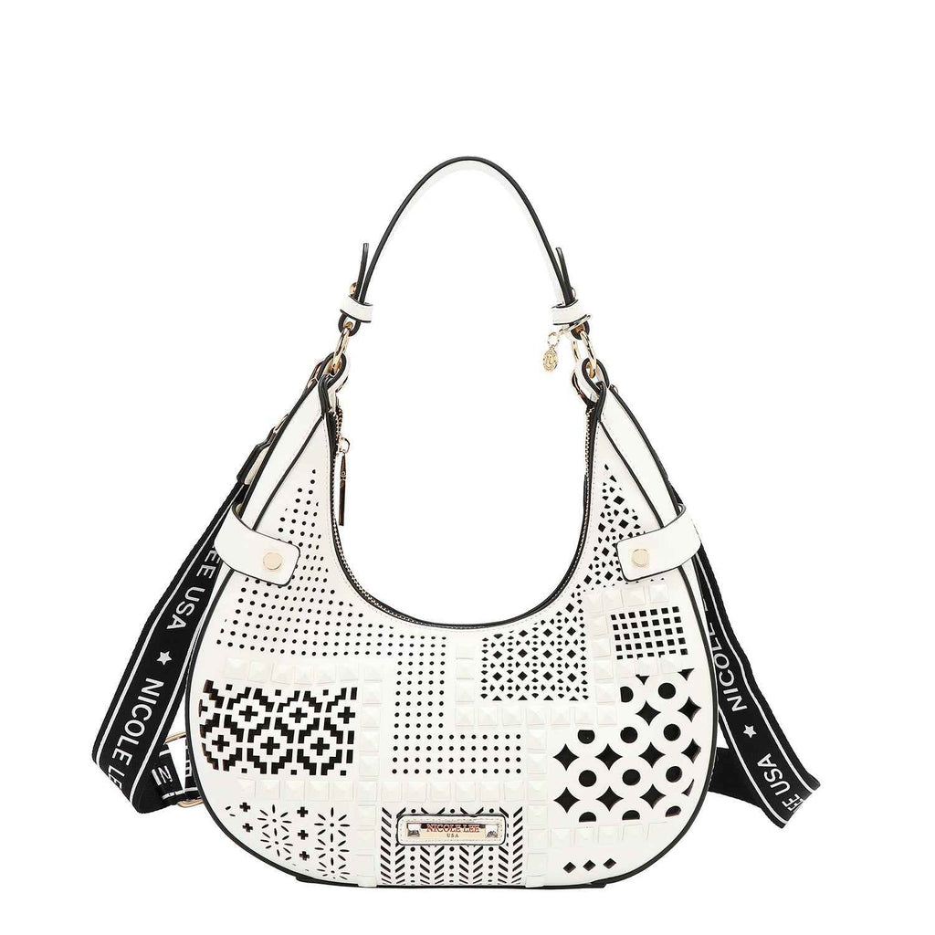 BOLSO DE HOMBRO CON RECORTE GEOMÉTRICO (BLANCO)
