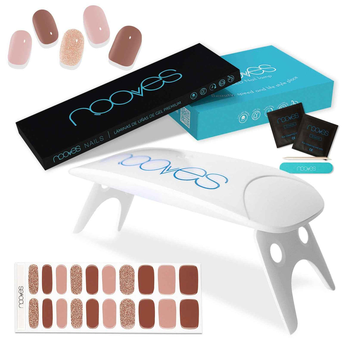 Pack Lámina de uñas de gel Premium precurado Nooves Diseños Art Design + Lámpara uñas UV/LED PORTÁTIL 8w