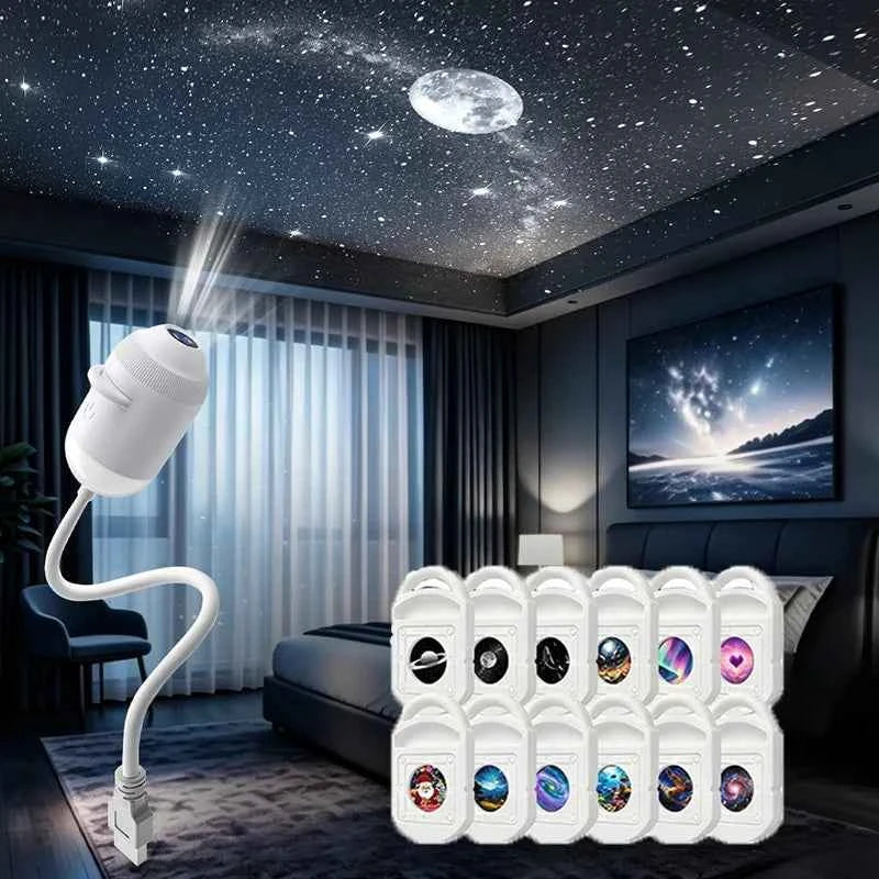 Lámpara proyector de galaxias 2 en 1 USB, luz nocturna de cielo estrellado con diapositivas HD