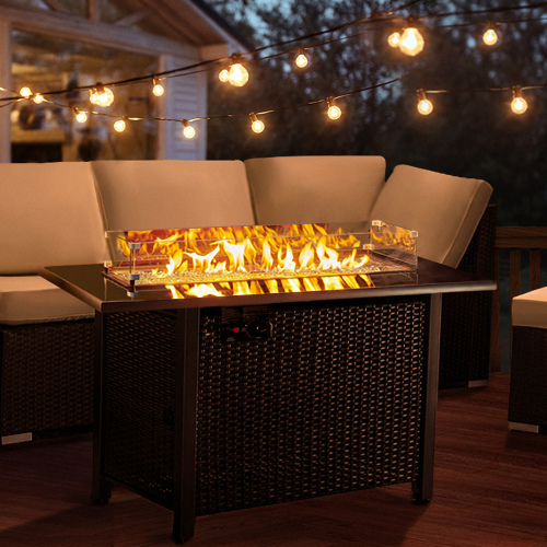 Rattan Propane Outdoor Fire Pit Table with Lid - MackShopping