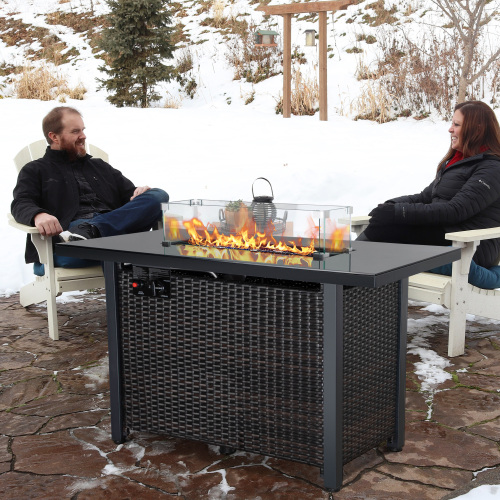 Rattan Propane Outdoor Fire Pit Table with Lid - MackShopping